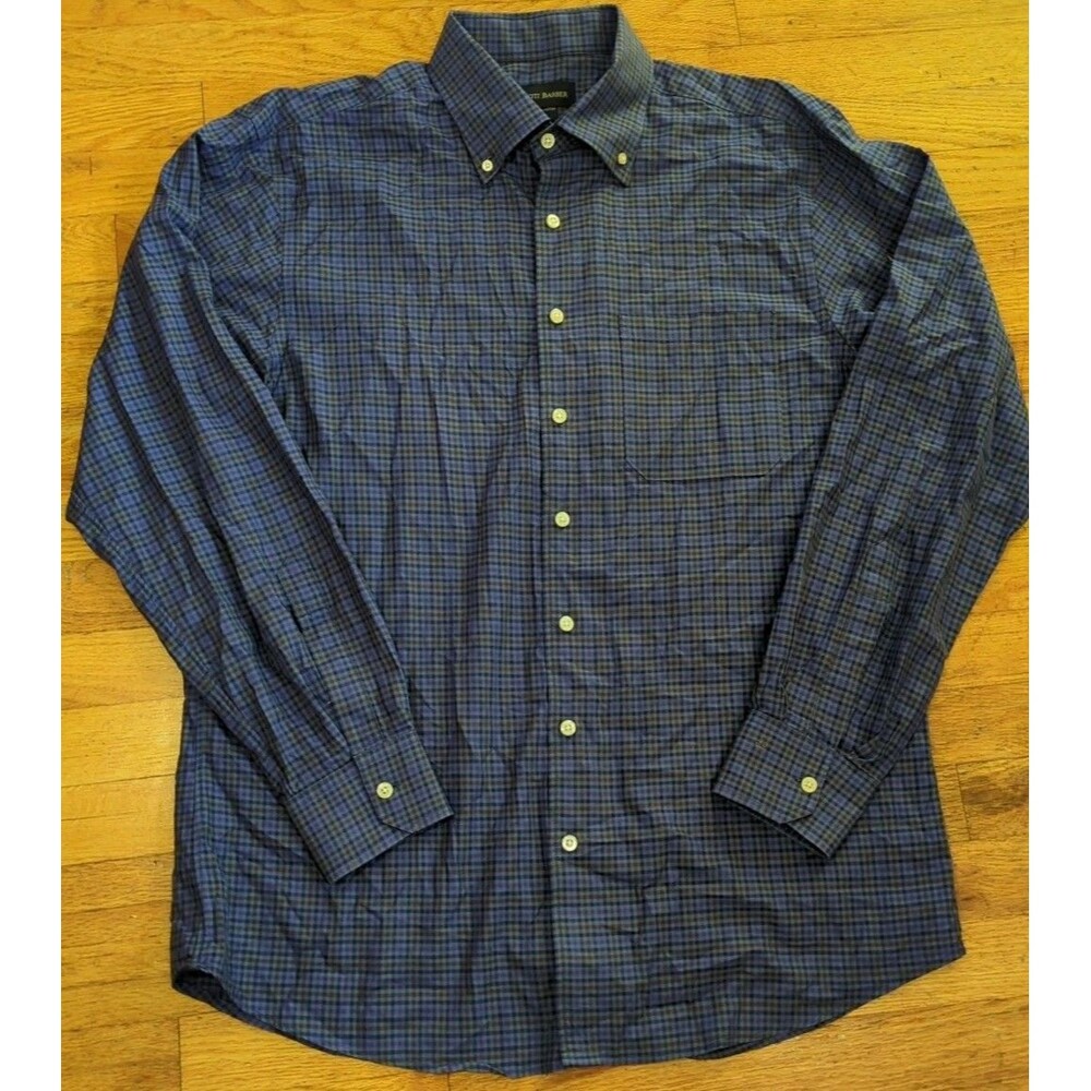Scott Barber Dress Shirt Purple Plaid Cotton Button Down Mens L Classic Preppy